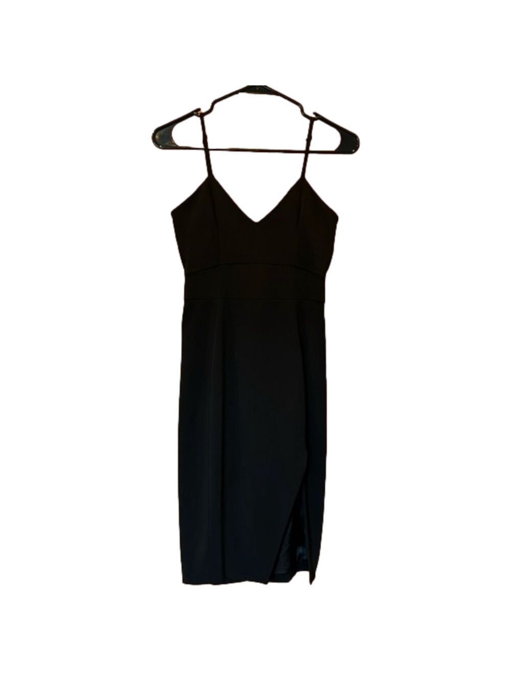 Just Drew Black Zippered Back Spaghetti Strap Fitted Midi Dress Size 2